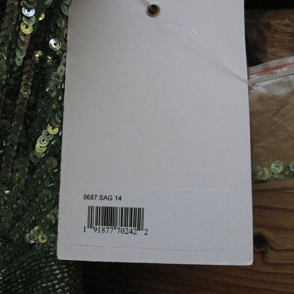 NWT Mac Duggal SEQUINED ONE SHOULDER DRAPED LACE UP GOWN 5687 Green Size 14 - Picture 16 of 16